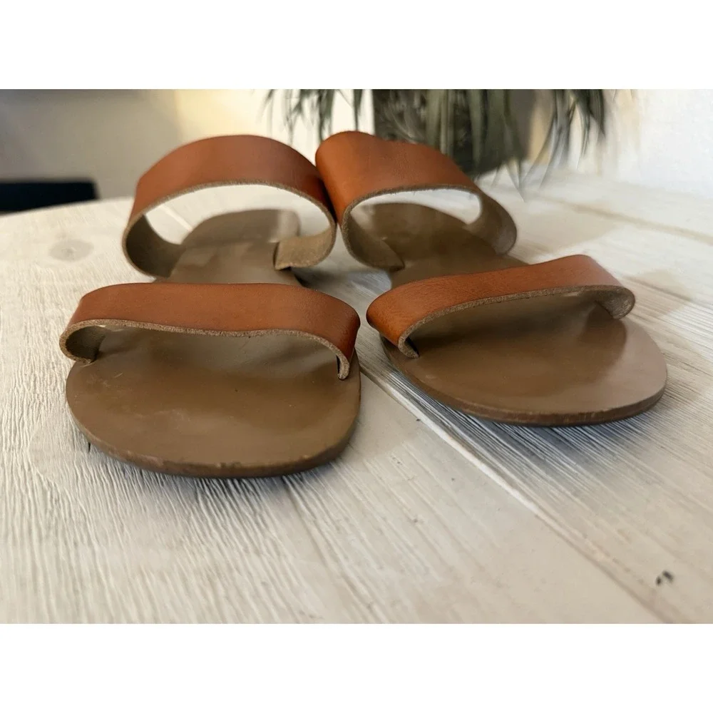 J Crew Sandals Sz 7 Boardwalk 2 Strap Slip On Slides Flats Boho Hippie Casual